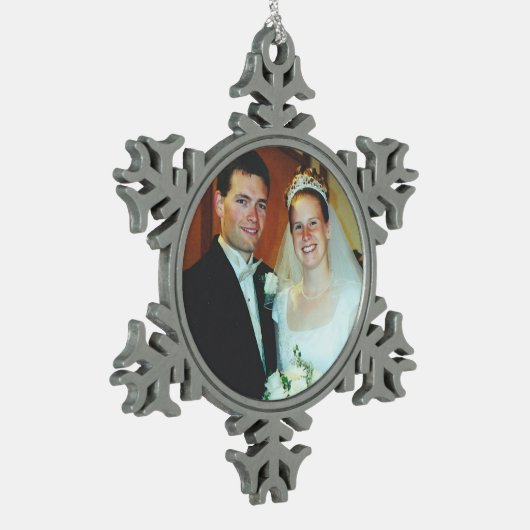 Voeg uw eigen foto-Snowflake-versiering toe Tin Sneeuwvlok Ornament (Links)