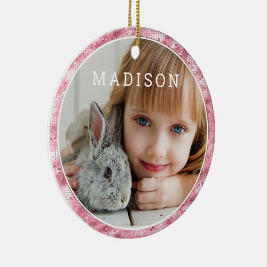 Voeg uw eigen foto-spoedroze Pasen toe Keramisch Ornament (Rechts)