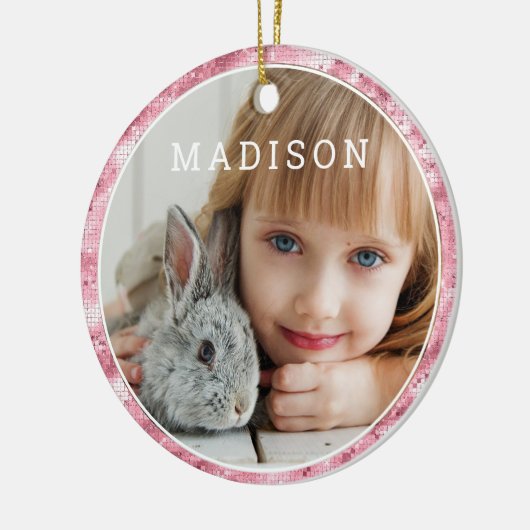 Voeg uw eigen foto-spoedroze Pasen toe Keramisch Ornament (Links)
