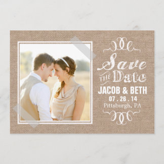 Voeg uw eigen foto toe Rustic Burlap sparen de Dat Save The Date