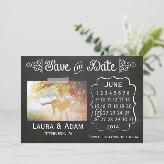 Voeg uw eigen fotobord toe sparen de Datum Save The Date (Staand voorkant)