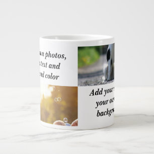 Voeg uw eigen foto's, tekst en achtergrond toe wer grote koffiekop