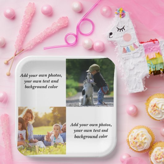 Voeg uw eigen foto's, tekst en achtergrond toe wer papieren bordje (Feest)