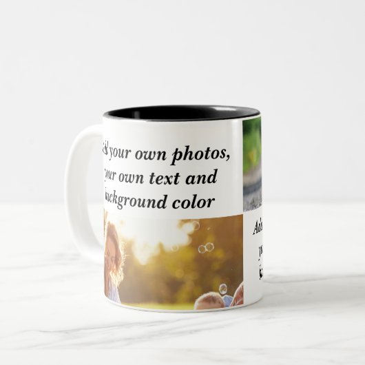 Voeg uw eigen foto's, tekst en achtergrond toe wer tweekleurige koffiemok (Voorkant links)