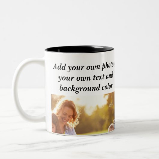 Voeg uw eigen foto's, tekst en achtergrond toe wer tweekleurige koffiemok (Links)