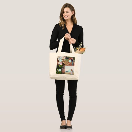 Voeg uw eigen foto's toe 4 afbeeldingen grote tote bag (Voorkant (model))