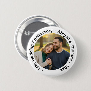 Voeg uw eigen koppel foto 15e trouwdag toe ronde button 5,7 cm