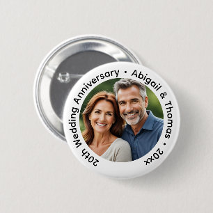 Voeg uw eigen koppel foto 20ste huwelijksjubileum  ronde button 5,7 cm