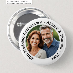 Voeg uw eigen koppel foto 20ste huwelijksjubileum  ronde button 5,7 cm