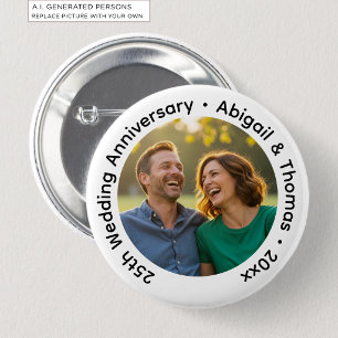 Voeg uw eigen koppel foto 25ste huwelijksjubileum  ronde button 5,7 cm