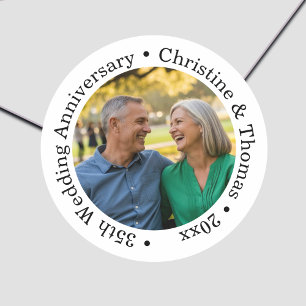 Voeg uw eigen koppel foto 35ste huwelijksjubileum ronde sticker