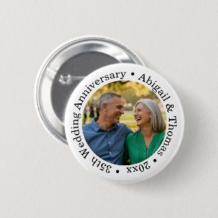 Voeg uw eigen koppel foto 35ste huwelijksverjaarda ronde button 5,7 cm