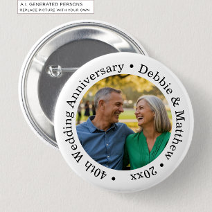 Voeg uw eigen koppel foto 40ste huwelijksjubileum  ronde button 5,7 cm