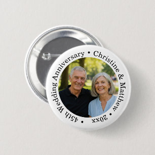 Voeg uw eigen koppel foto 45ste huwelijksjubileum  ronde button 5,7 cm