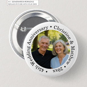 Voeg uw eigen koppel foto 45ste huwelijksjubileum ronde button 5,7 cm