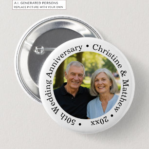 Voeg uw eigen koppel foto 50ste huwelijksjubileum ronde button 5,7 cm