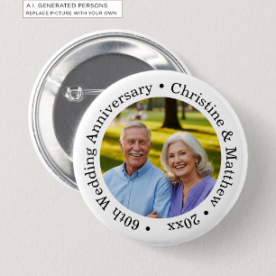 Voeg uw eigen koppel foto 60ste huwelijksjubileum  ronde button 5,7 cm