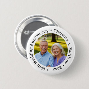 Voeg uw eigen koppel foto 60ste huwelijksjubileum  ronde button 5,7 cm