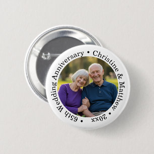 Voeg uw eigen koppel foto 65e trouwdag toe ronde button 5,7 cm