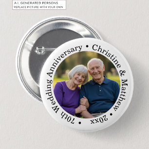 Voeg uw eigen koppel foto 70ste huwelijksjubileum  ronde button 5,7 cm