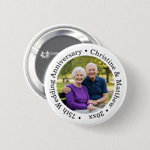 Voeg uw eigen koppel foto 75ste huwelijksverjaarda ronde button 5,7 cm