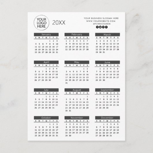voeg uw eigen logo aangepaste tekst 2026 Kalender Briefkaart (Voorkant)