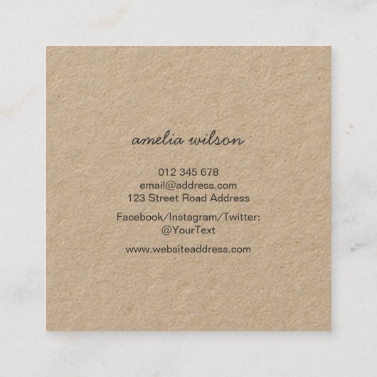 Voeg uw eigen Logo Rustic Kraft Social Media toe Vierkante Visitekaartje (Achterkant)