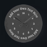 Voeg uw eigen tekst Faux-kleurenbord toe aan perso Ronde Klok<br><div class="desc">Voeg uw eigen tekst Faux-bord persoonlijke wandklok toe vanuit Ricaso</div>