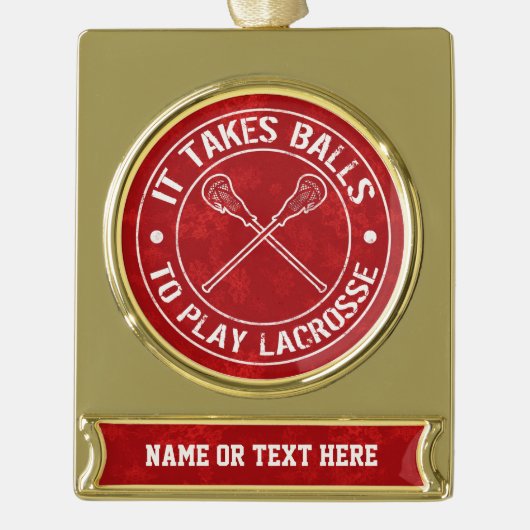 Voeg uw eigen tekst Lacrosse kerstversiering toe Verguld Banner Ornament (Voorkant)