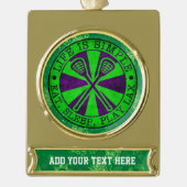 Voeg uw eigen tekst Lacrosse kerstversiering toe Verguld Banner Ornament (Voorkant)