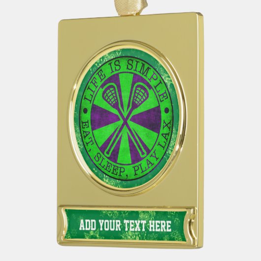 Voeg uw eigen tekst Lacrosse kerstversiering toe Verguld Banner Ornament (Links)