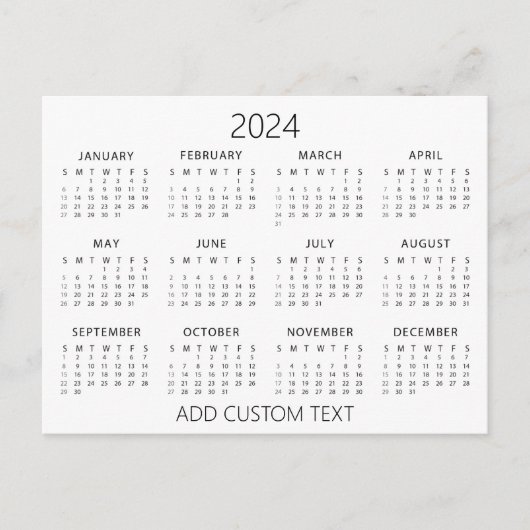 voeg uw eigen tekst toe 2024 Agenda   Briefkaart (Voorkant)