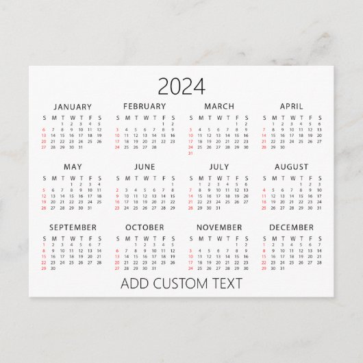 voeg uw eigen tekst toe 2024 kalender   briefkaart (Voorkant)
