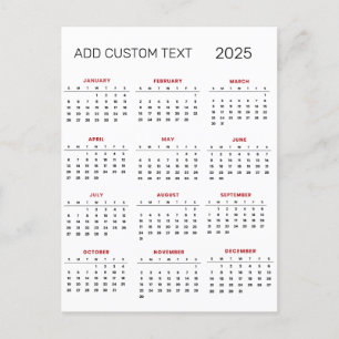 voeg uw eigen tekst toe 2025 Kalender   Briefkaart