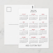 voeg uw eigen tekst toe 2025 Kalender   Briefkaart (Voorkant / Achterkant)