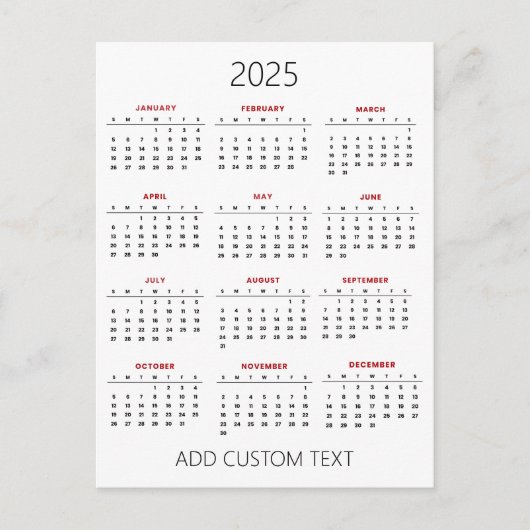 voeg uw eigen tekst toe 2025 Kalender   Briefkaart (Voorkant)