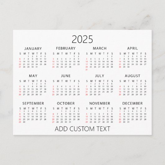 voeg uw eigen tekst toe 2025 Kalender Briefkaart (Voorkant)
