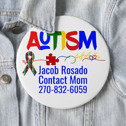 Voeg uw eigen tekst toe - Autisme Pin Round Button (In situ)