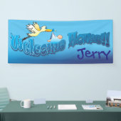 Voeg uw eigen welkome thuisbanner blauwe vervaging spandoek (Beurs)
