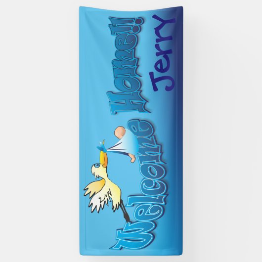 Voeg uw eigen welkome thuisbanner blauwe vervaging spandoek (Verticaal)