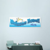Voeg uw eigen welkomstbanner blauw toe spandoek (Beurs)