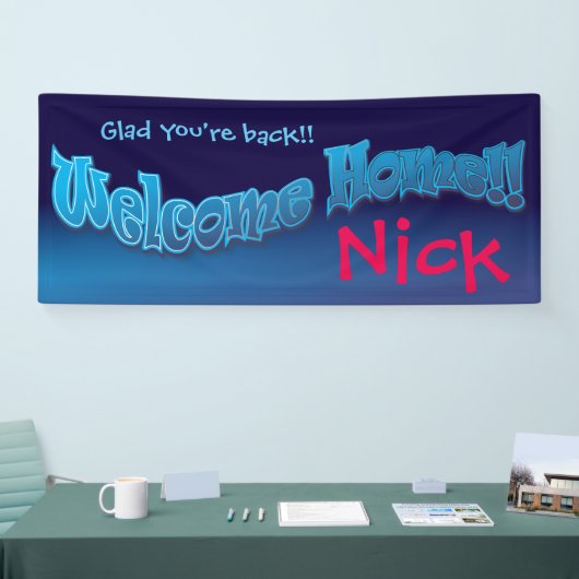 Voeg uw eigen welkomstbanner blauwe mix toe spandoek (Beurs)