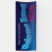 Voeg uw eigen welkomstbanner blauwe mix toe spandoek (Verticaal)
