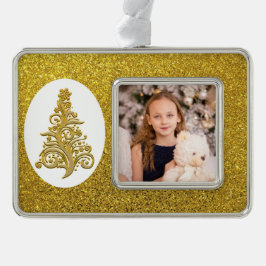 Voeg uw familie- of huisdierenfoto toe aan goud gl verzilverd omlijst ornament