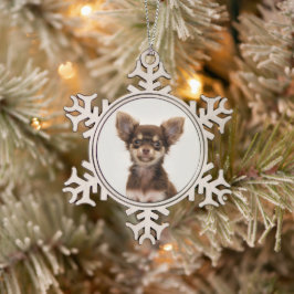 Voeg uw familie- of huisdierenfoto toe aan sneeuwv tin sneeuwvlok ornament