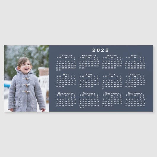 Voeg uw foto 2022 Kalender op Navy Blue Magnet (Voorkant)