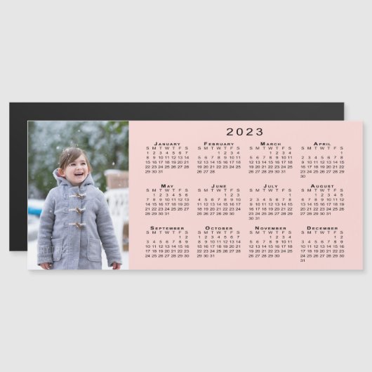 Voeg Uw Foto 2023 Kalender op Coral roze Magnet to (Voorkant / Achterkant)