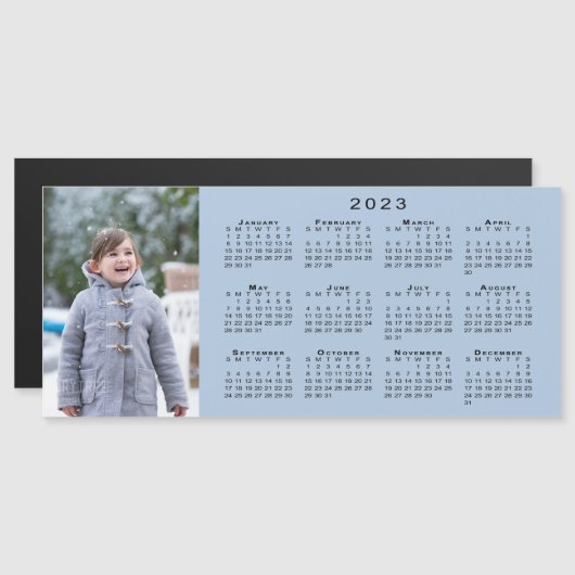 Voeg Uw Foto 2023 Kalender op Lichte Blauwe Magnet (Voorkant / Achterkant)