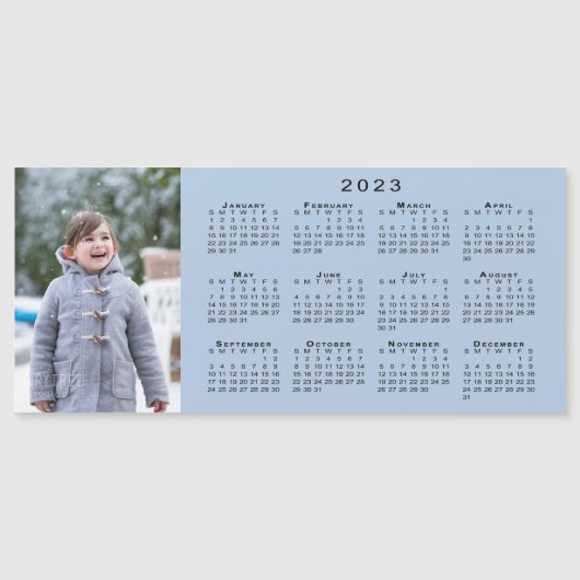 Voeg Uw Foto 2023 Kalender op Lichte Blauwe Magnet (Voorkant)