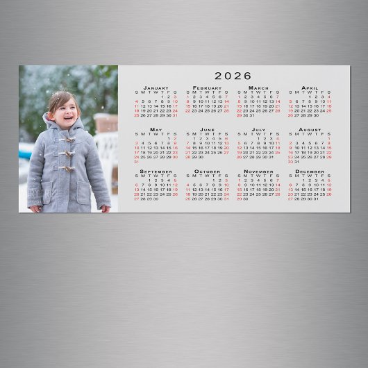 Voeg uw foto 2026 Kalender op Grijze Magneet